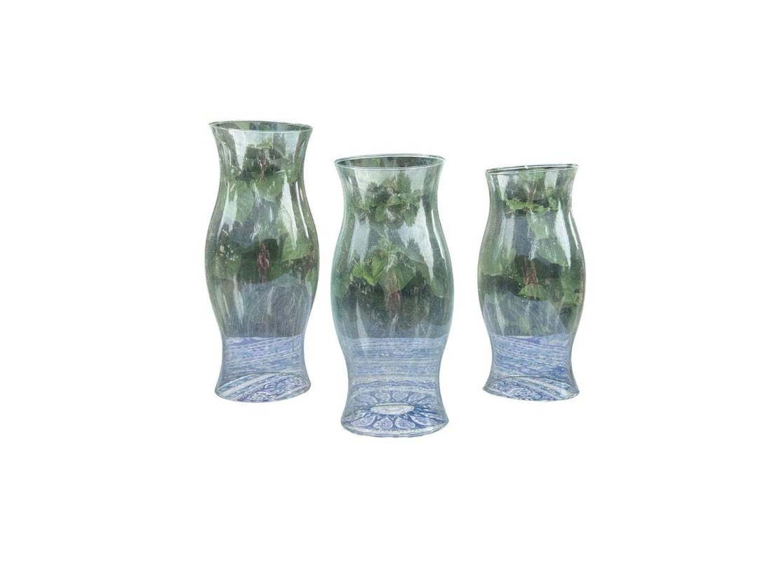 Glass Hurricanes, Set of Three: 5.5 in. diameter x 14 in. h, 5 in. diameter x 11.5 in. h, 4.5 in. diameter x 11.5 in. h