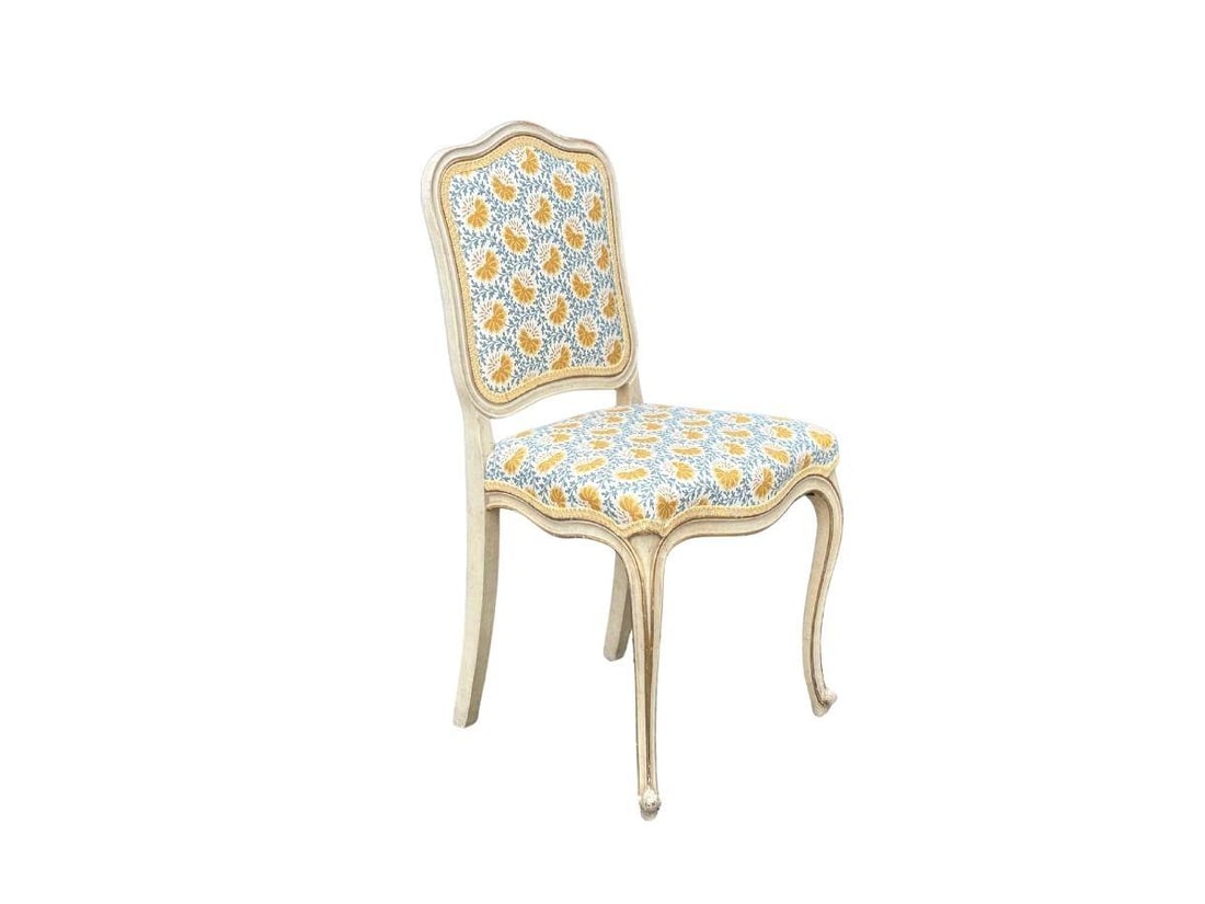 Custom Sister Parish Verbena Fabric Blue Saffron Upholstered Painted Side Chair (1 of 9)