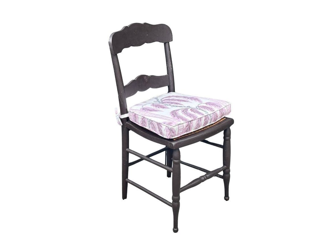 Black Painted Side Chair with Custom Sister Parish Palms Cushion: 17 in.w x 16 in. d x 33 in. h, Seat height: 16 in.