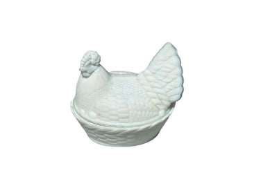 Vintage Hen on Nest Milk Glass Egg Holder
