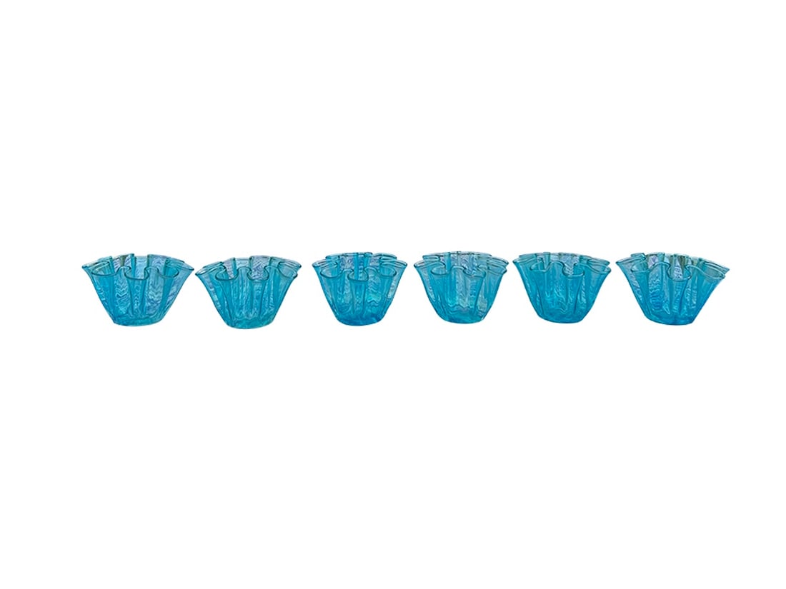 Blue Ruffle Glass Bowls, Set of Six: 4 in. diameter x 2.25 in. h