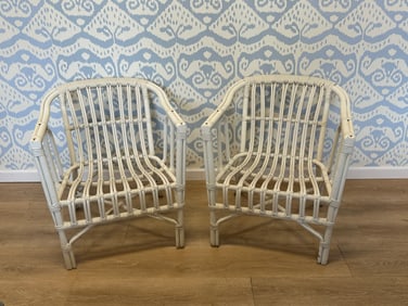 Pottery Barn Faux Rattan Outdoor Arm Chairs, Pair (1 of 2 Pairs)