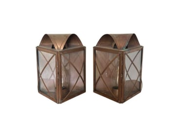 Colonial Copper Wall Lamps, Pair