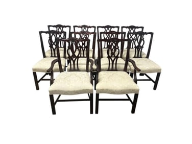 Kindel Mahogany Chippendale Dining Chairs, Set 10