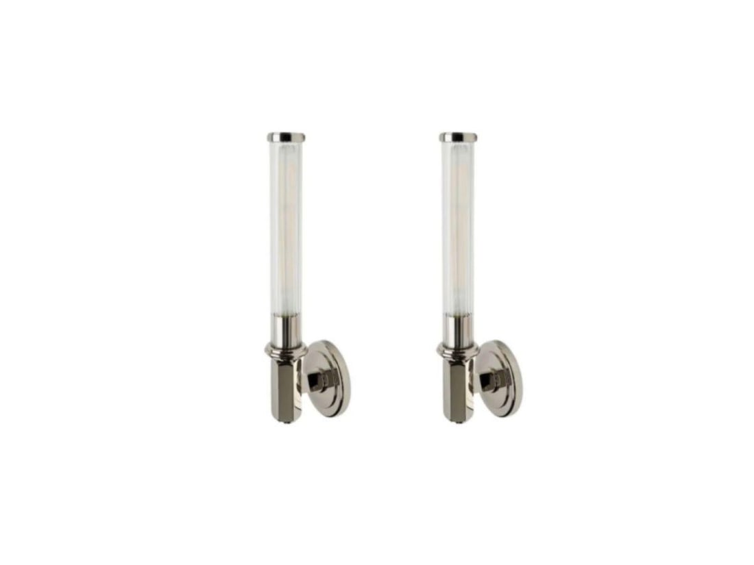 Waterworks Regulator Wall Mounted Single Sconces with Fluted Glass in Chrome, Pair: Brand new in box