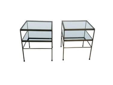 Pottery Barn Leona Brass & Glass End Tables, Pair