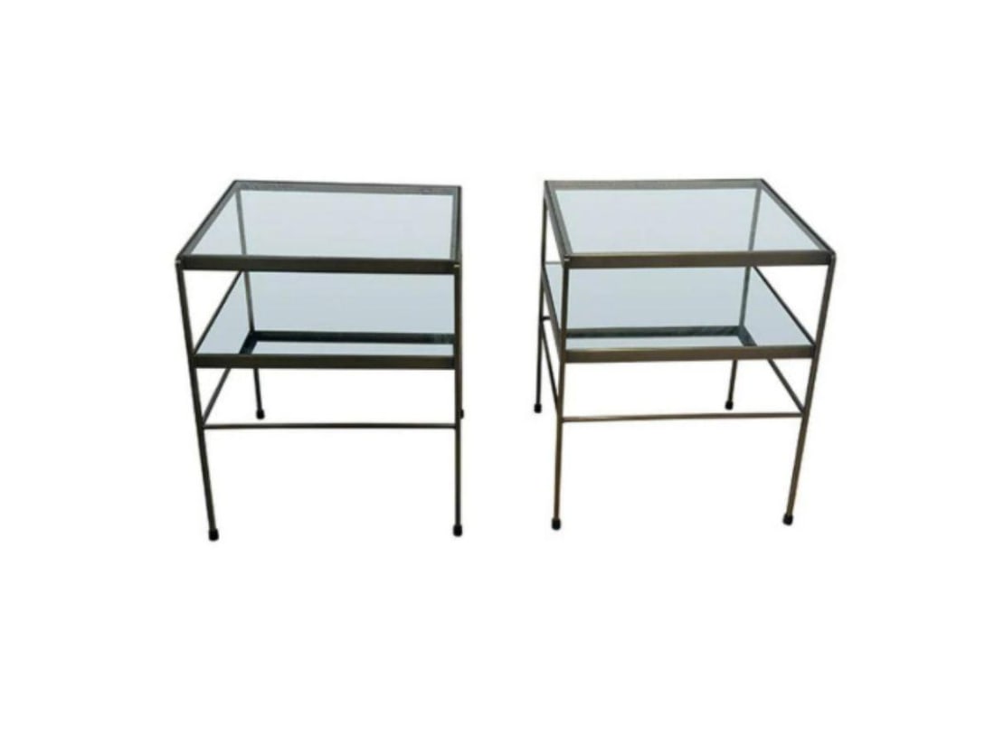 Pottery Barn Leona Brass & Glass End Tables, Pair (1 of 7)