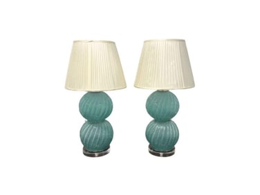 Blue Murano Glass Table Lamps, Pair