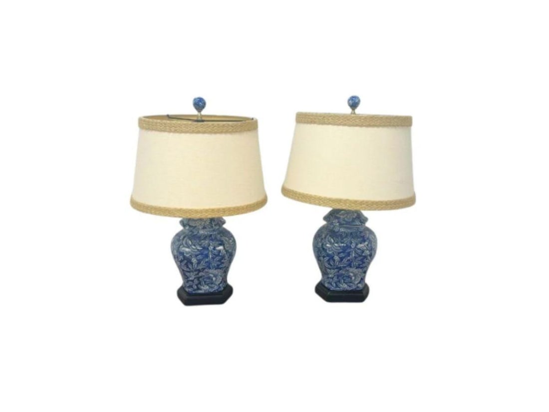 Blue & White Ceramic Lamps, Pair (1 of 6)