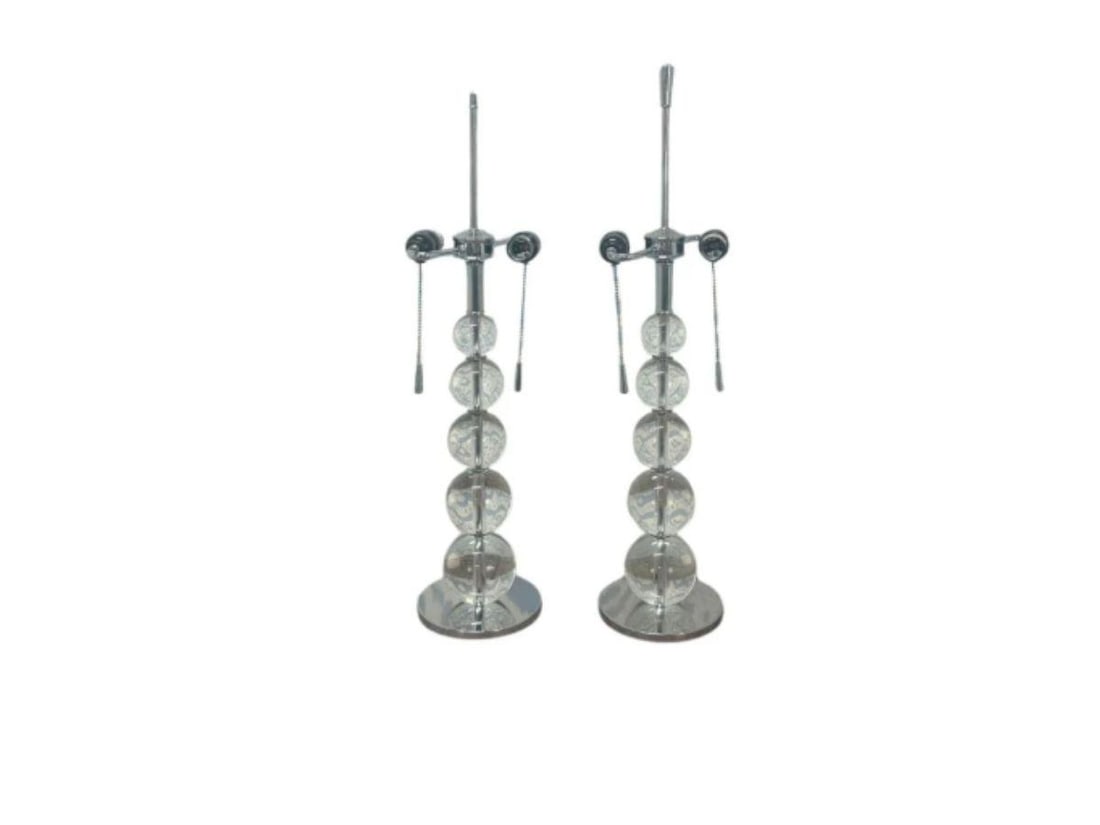 Glass Stacked Ball Lamps, Pair: 7in. diameter x 28.5in. h