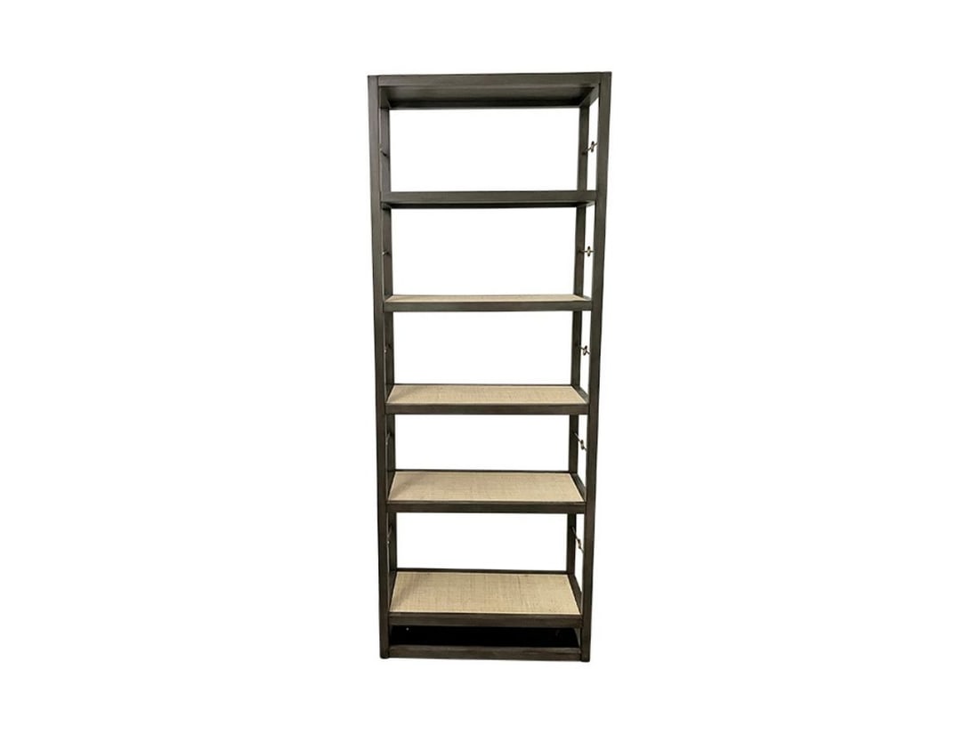Serena & Lily Tall Cabot Six Shelf Bookshelf: 31in. w x 15in. d x 81.75in. h. Bookshelf has one small area of discoloration, see photos.