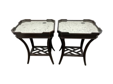Maitland-Smith Hickory Chair Mirrored Top Side Tables, Pair