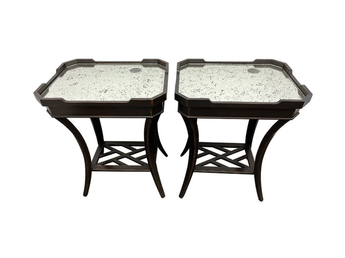 Maitland-Smith Hickory Chair Mirrored Top Side Tables, Pair (1 of 7)