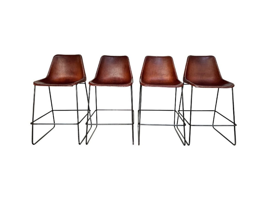 Sol & Luna Barstool Girón, Set of 4: 18in. w x 14in. d x 37in. h, Seat height: 26.5in. Leather shows signs of wear, see photos.