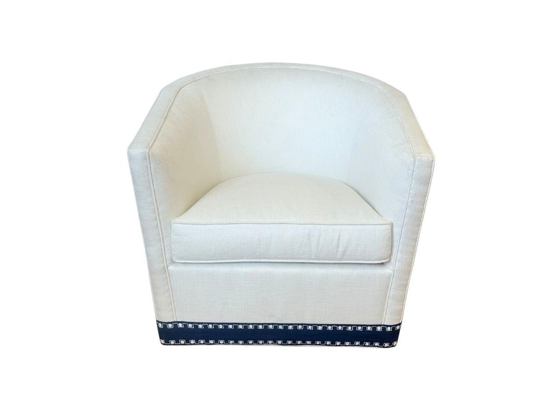 Chaddock Lauren Swivel Chair in White with Blue Tape: 32 in. w x 31 in. d x 31 in. h, Seat height: 19 in.