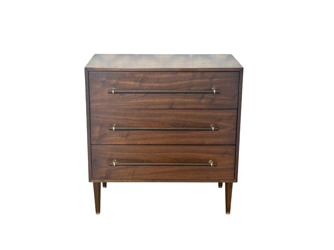 West Elm Benson 3 Drawer Dresser or Side Table: 32 in. w x 18 in. d x 33 in. h. Scratching and wear throughout, see photos.
