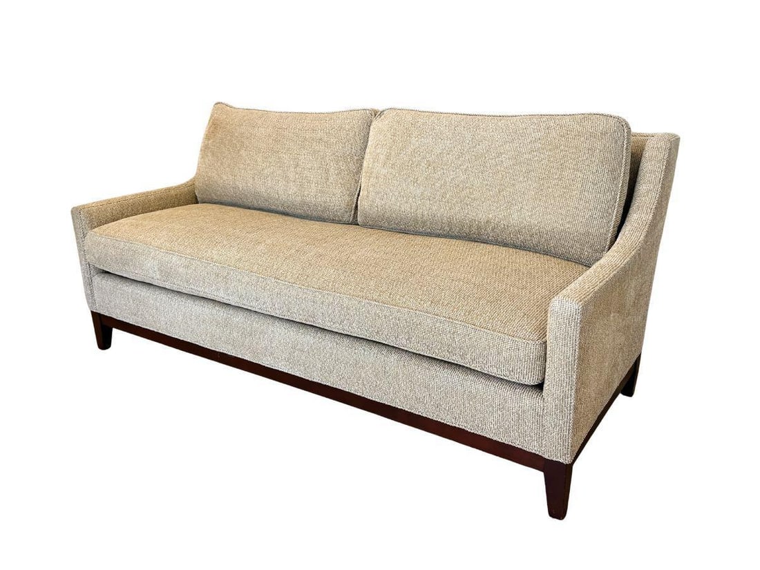 Pearson Slope Arm Bench Cushion Sofa: 78 in. w x 37 in. d x 34 in. h, Seat height: 20 in. Arm height: 23 in. Sofa has light wear, see photos.