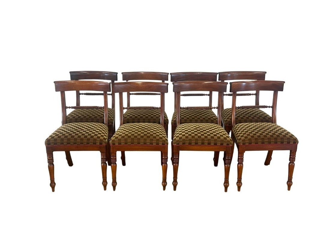 Regency Style Side Chairs with Custom Upholstered Seats in Pollack Cut Velvet, Set of 8: 19 in. w x 16 in. d x 33 in. h, Seat height: 19 in. h