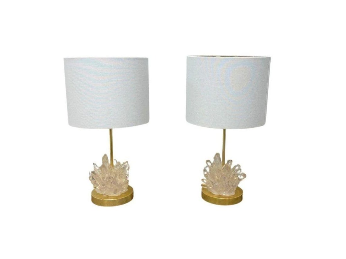 Pottery Barn Geode Burst Lamps, Pair: 5 in. diameter x 18.5 in. h, Shade: 10 in. diameter x 18 in. h