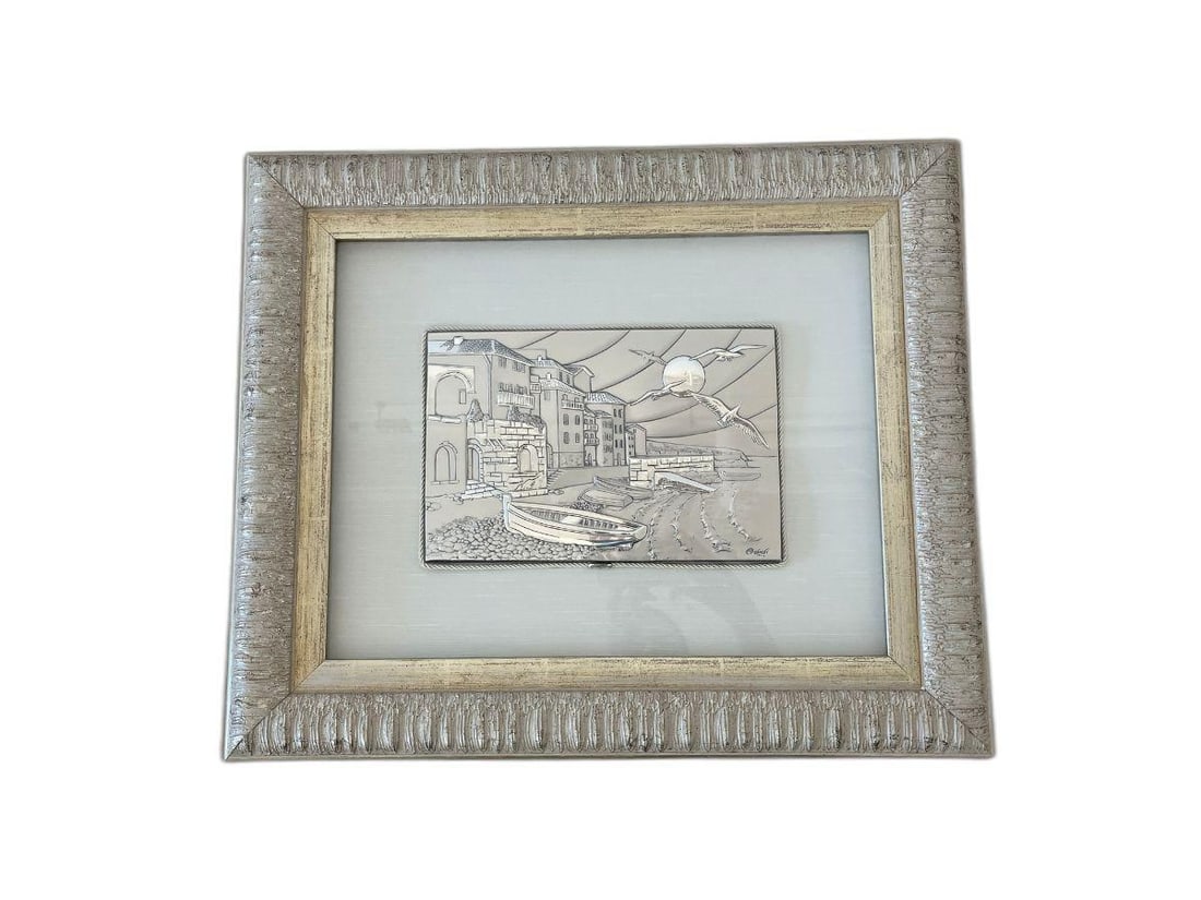 Vintage Framed Silver Bas Relief Picture: 24 in. w x 20.5 in. h x 1.75 in.d