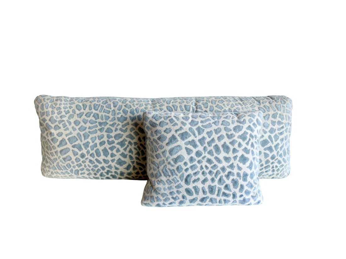 Custom Cut Velvet Blue and Cream Lynx Pillows: Small: 15 in. w x 12 in. l, Large: 40 in. w x 12 in. l