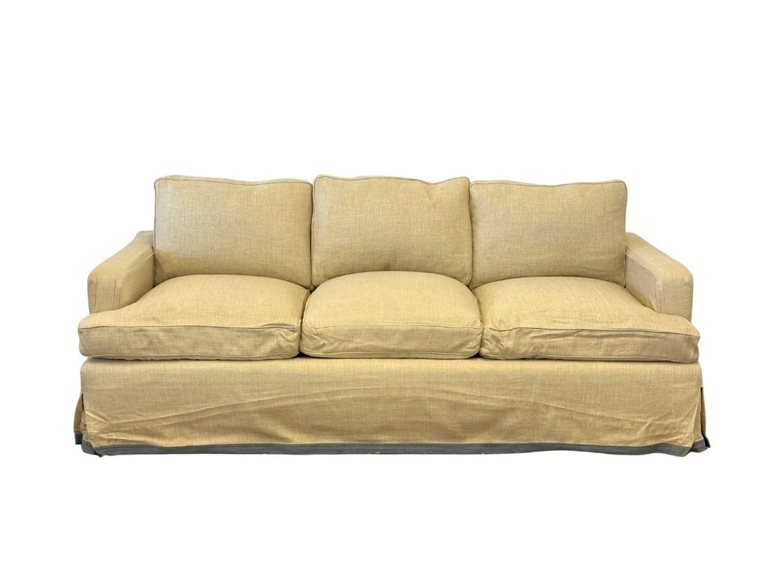 Custom Upholstered Down Slipcovered Sofa with Blue Tape Trim (1 of 7)