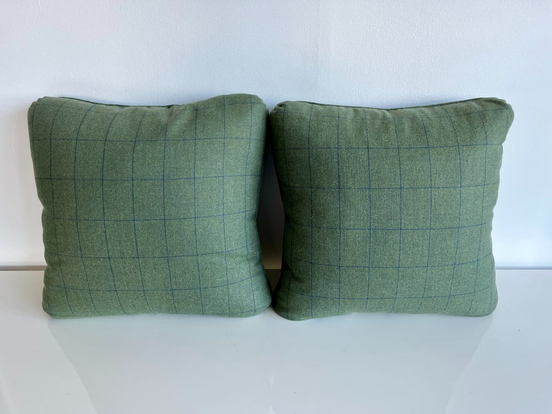 Forest Green Pillows with Blue Plaid Design - 2