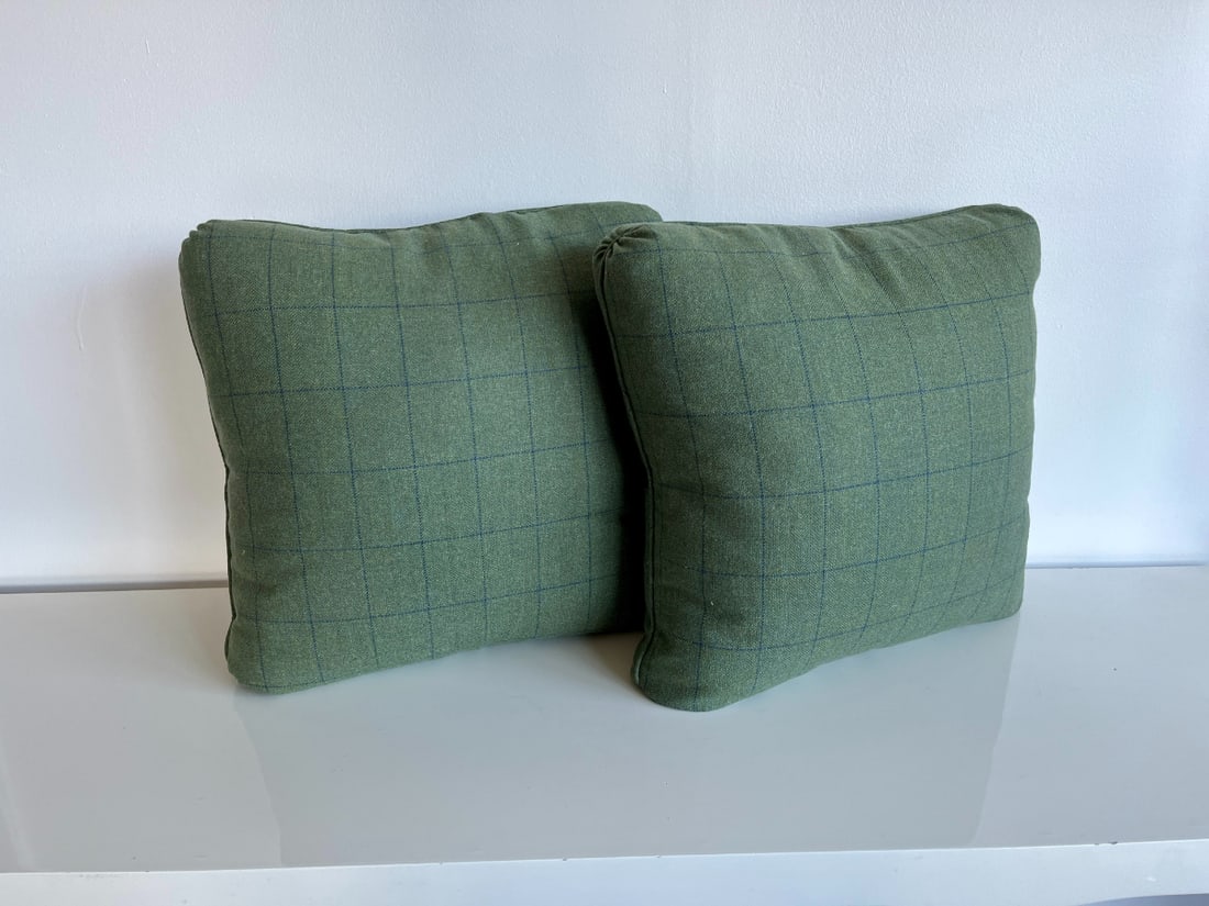 Forest Green Pillows with Blue Plaid Design - 3