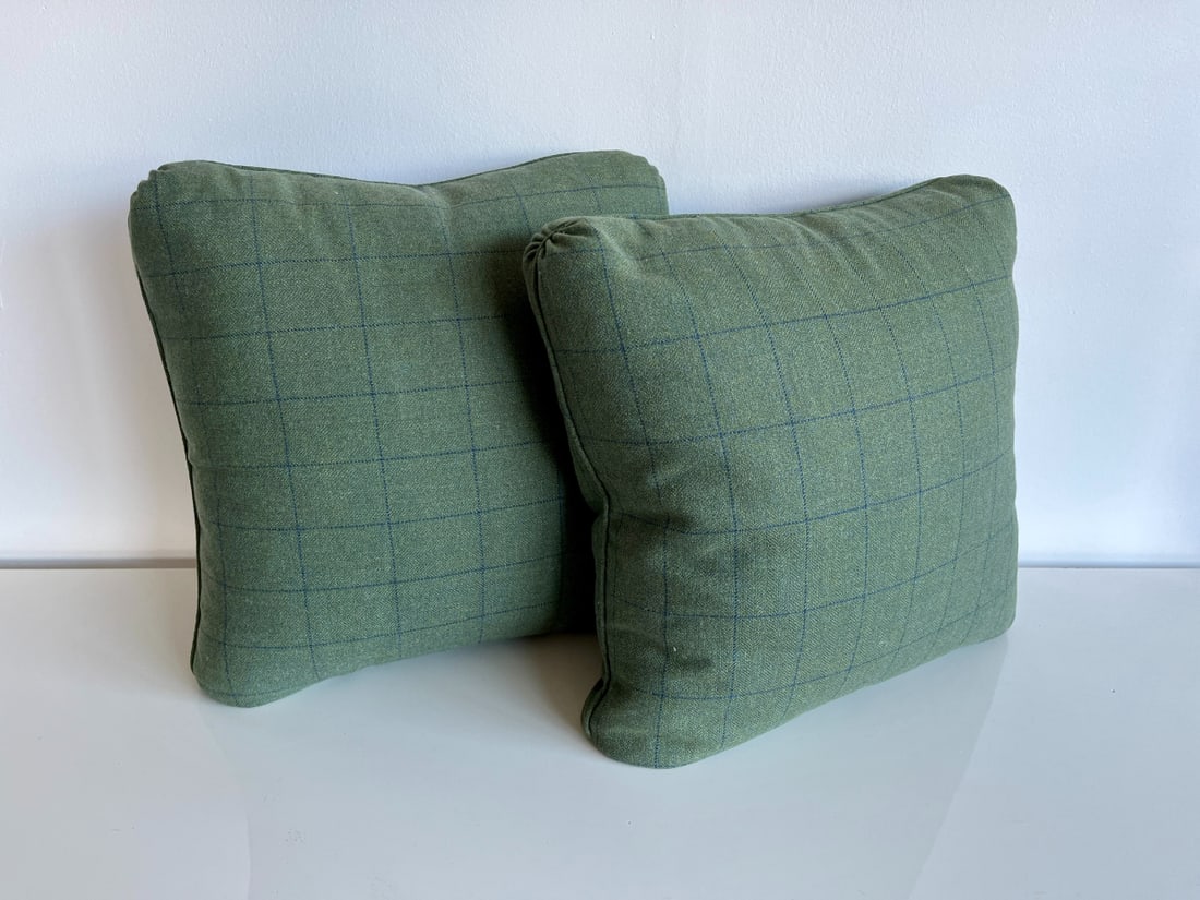 Forest Green Pillows with Blue Plaid Design - 4