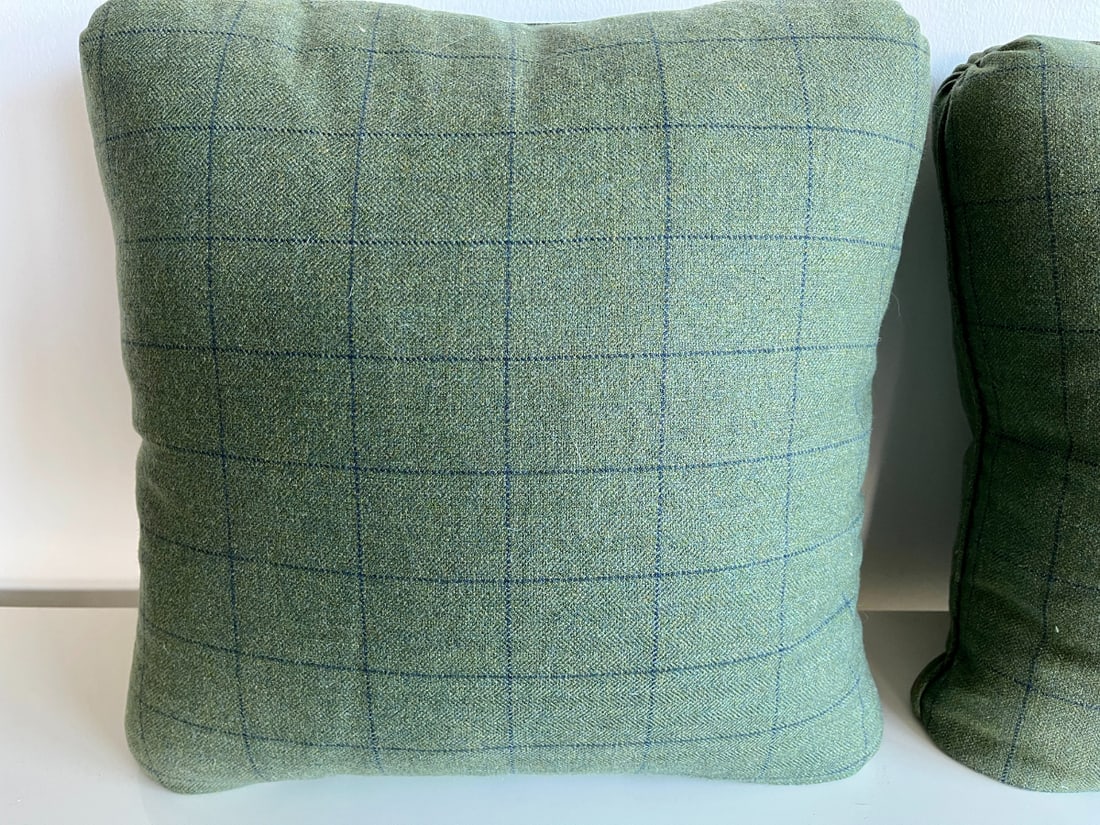 Forest Green Pillows with Blue Plaid Design - 5