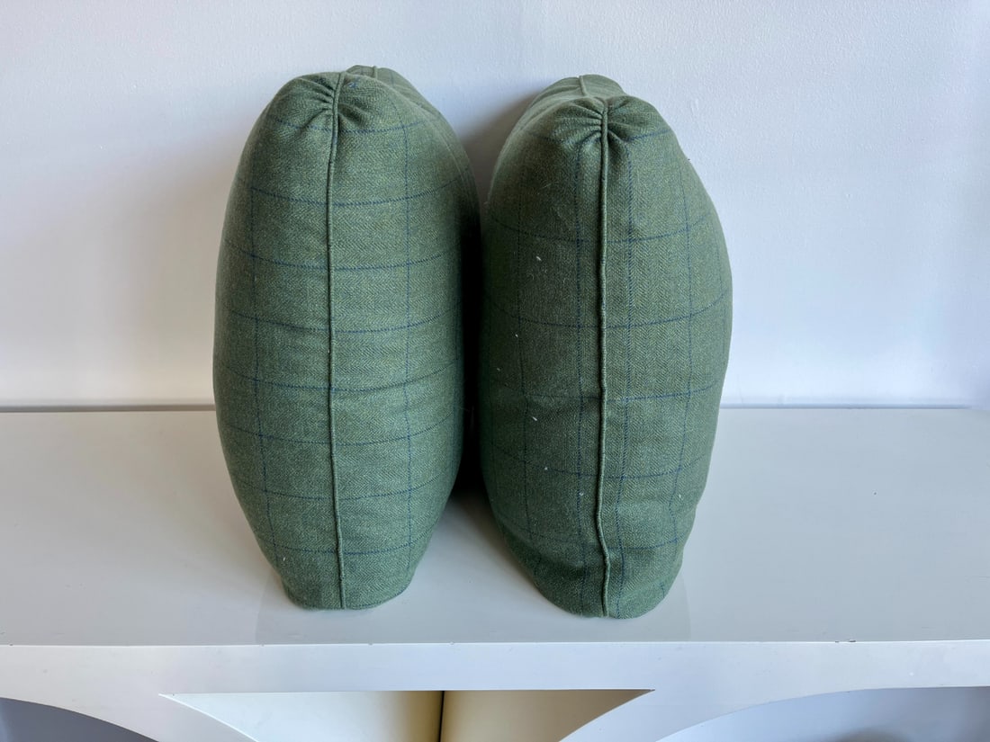 Forest Green Pillows with Blue Plaid Design - 6