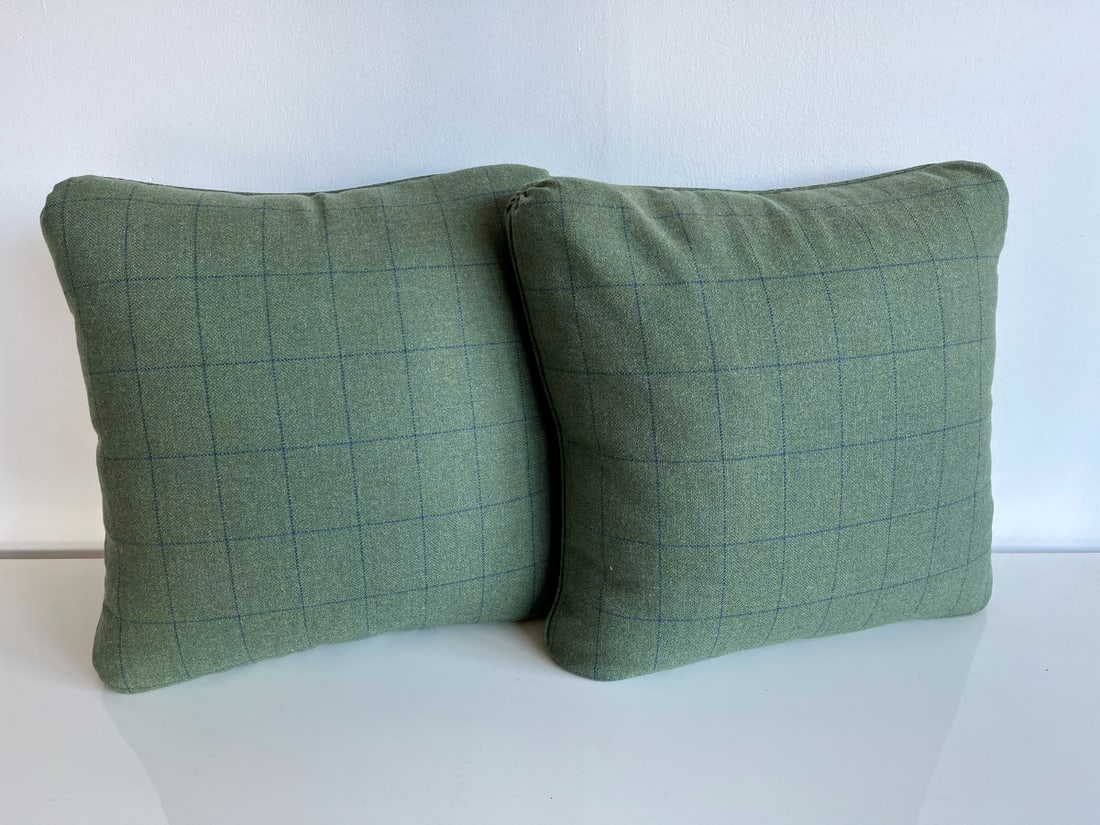 Forest Green Pillows with Blue Plaid Design - 7