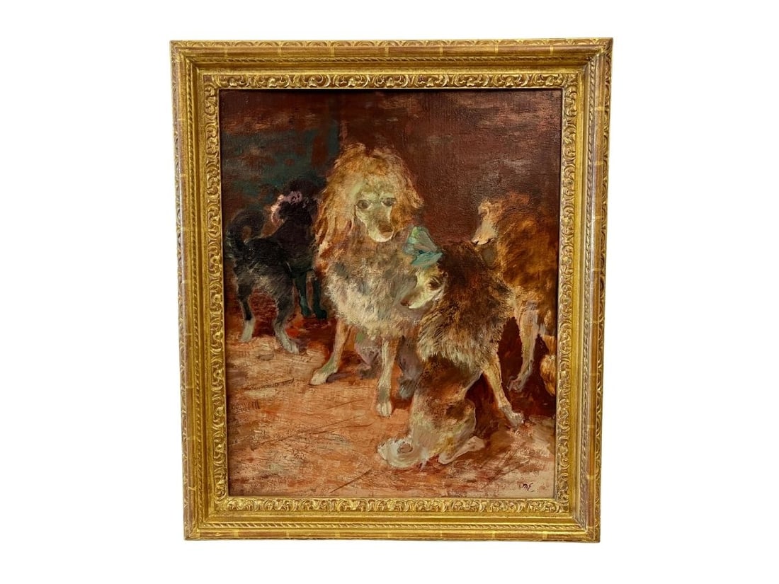 Antique Oil on Board, Circus Dog, by Kurt Meyer-Eberhardt, Signed Lower Right, Framed: 24.5in.w 29in.h x 2in.d. PLEASE READ BEFORE BIDDING: There are two scheduled pickup dates for this auction at our Stamford, CT warehouse: Friday, March 20th from 9:00 AM–12:00 PM and Friday, March