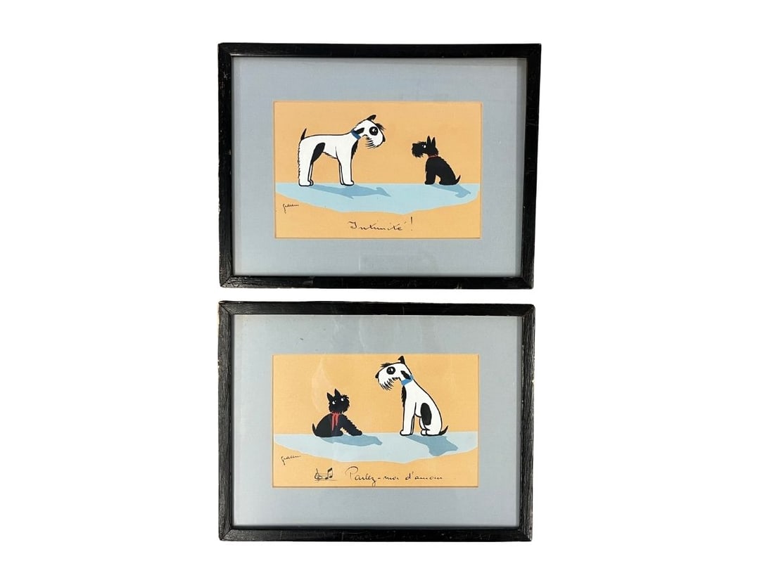 Vintage French Humorous Illustrations by Grassin: 14in.w x 10.75in.h x 1in.d. Frames show signs of wear, see photos. PLEASE READ BEFORE BIDDING: There are two scheduled pickup dates for this auction at our Stamford, CT warehouse: Friday, March 20th