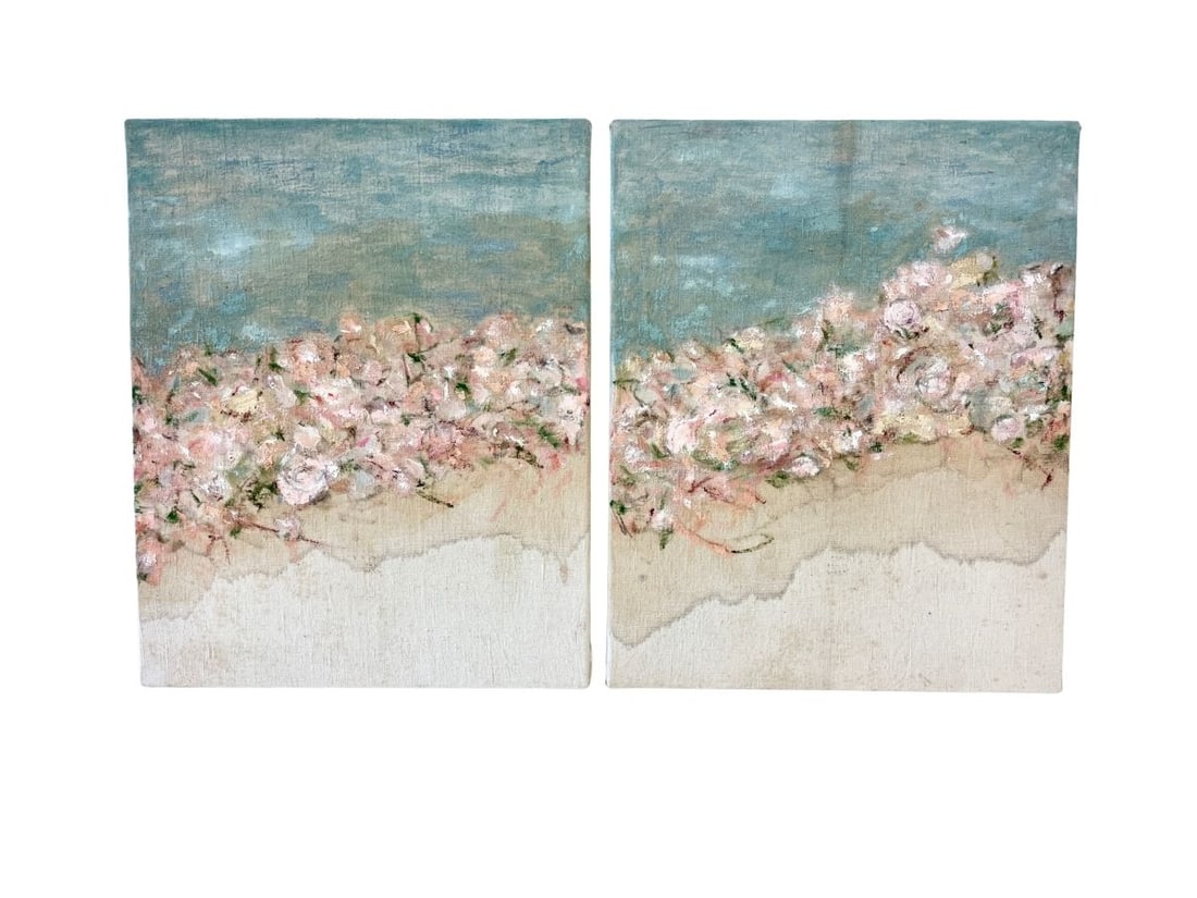 Floral Diptych, Evans Deventer, ENV 1 + 2: 13in.w x 16.75in.h x 1in.d. PLEASE READ BEFORE BIDDING: There are two scheduled pickup dates for this auction at our Stamford, CT warehouse: Friday, March 20th from 9:00 AM–12:00 PM and Friday,