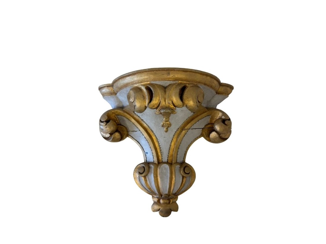 Antique Gilded Wall Bracket: 13.5in.w x 14.5in.h x 6in.d. PLEASE READ BEFORE BIDDING: There are two scheduled pickup dates for this auction at our Stamford, CT warehouse: Friday, March 20th from 9:00 AM–12:00 PM and Friday,