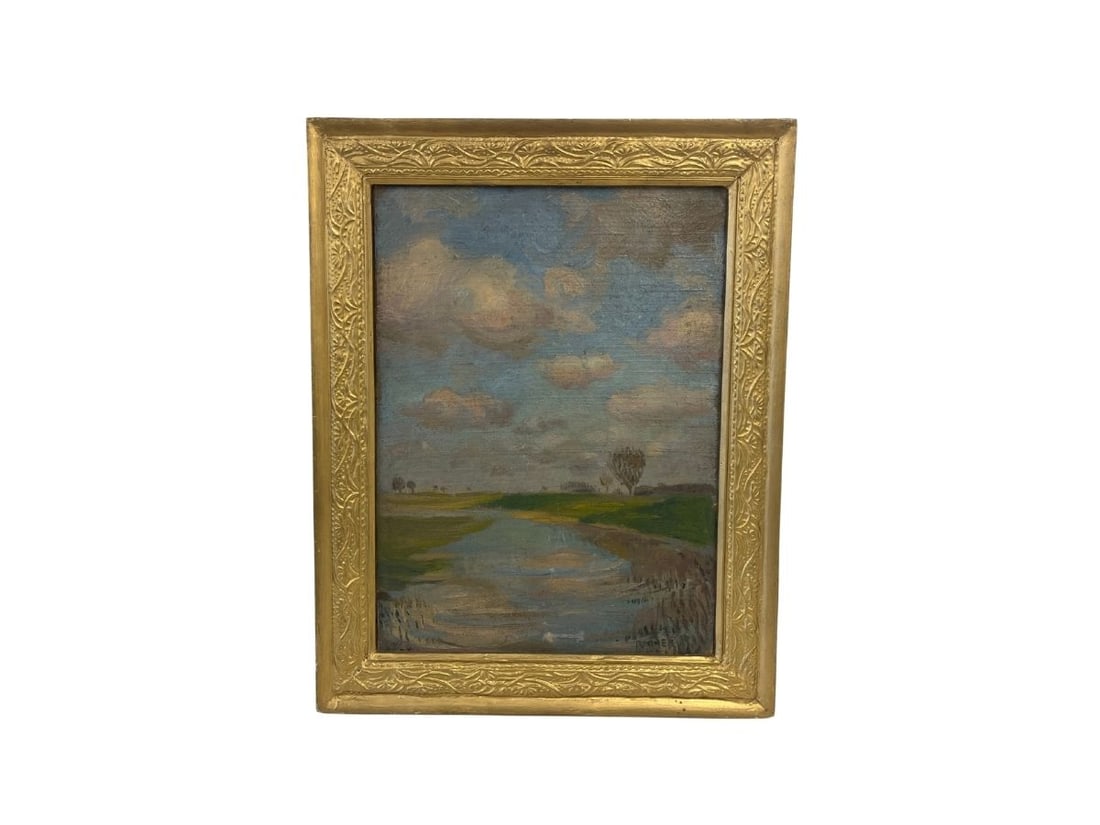 River Landscape, Signed Lower Right, Framed: 15.5in.w x 19.5in.h x 1in.d. PLEASE READ BEFORE BIDDING: There are two scheduled pickup dates for this auction at our Stamford, CT warehouse: Friday, March 20th from 9:00 AM–12:00 PM and Friday,