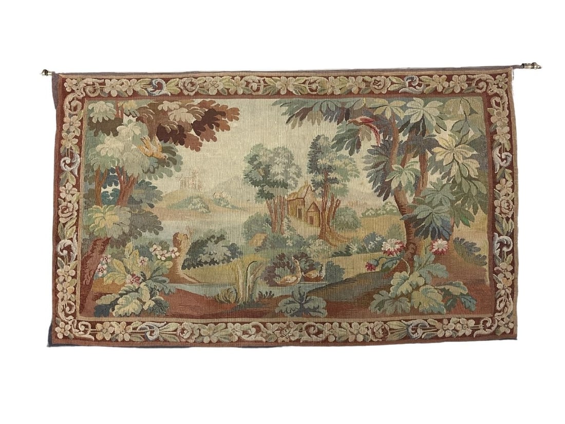 Antique French Aubusson Tapestry with Rod (1 of 9)