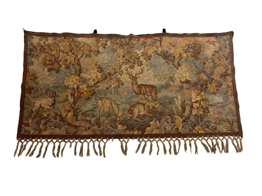 Antique Fringed Tapestry: 26in.w x 54in.h. PLEASE READ BEFORE BIDDING: There are two scheduled pickup dates for this auction at our Stamford, CT warehouse: Friday, March 20th from 9:00 AM–12:00 PM and Friday, March 27th