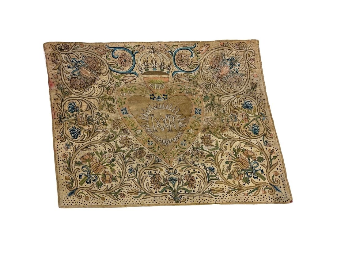 Exquisite Antique Silk Needlework, likely 17th Century: 36in.w x 27in.h. PLEASE READ BEFORE BIDDING: There are two scheduled pickup dates for this auction at our Stamford, CT warehouse: Friday, March 20th from 9:00 AM–12:00 PM and Friday, March 27th from