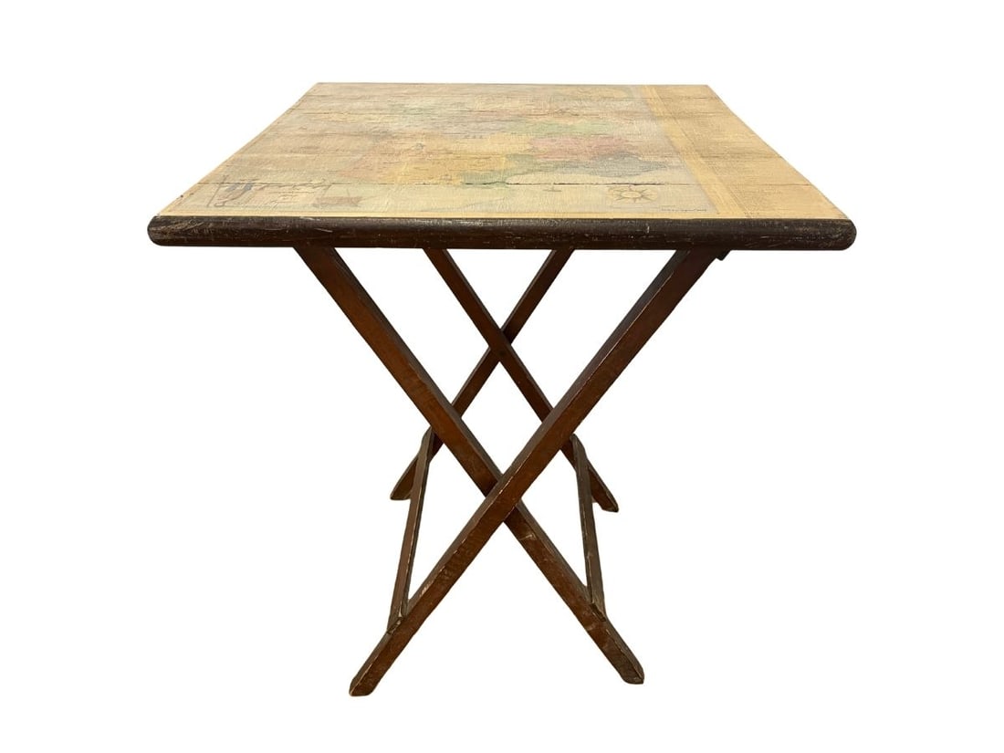 Gardener's Map Folding Tray Table: 24in.w x 24in.d x 30in.h. PLEASE READ BEFORE BIDDING: There are two scheduled pickup dates for this auction at our Stamford, CT warehouse: Friday, March 20th from 9:00 AM–12:00 PM and Friday, March