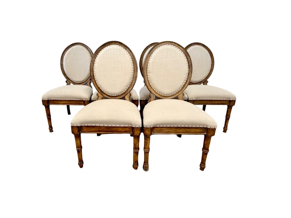Hillsdale Oval Side Chairs, Set of 6: 21 in.w x 20 in.d x 41 in.h, seat height 19.5 in. PLEASE READ BEFORE BIDDING: There are two scheduled pickup dates for this auction at our Stamford, CT warehouse: Friday, March 6th from 9:00