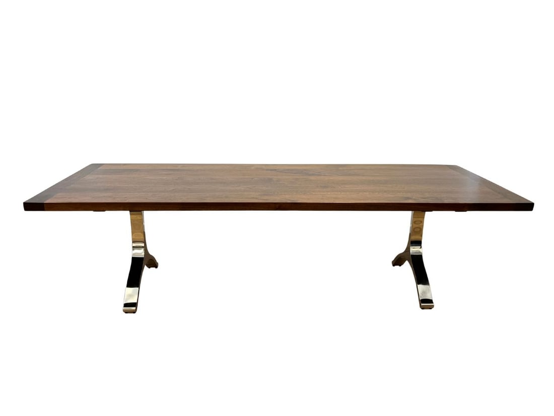 Knock on Wood Antiques Custom Walnut Dining Table: 108.5in. l x 40in. d x 30.5in. h PLEASE READ BEFORE BIDDING: There are two scheduled pickup dates for this auction at our Stamford, CT warehouse: Friday, April 24th from 9:00 AM–12:00 PM and