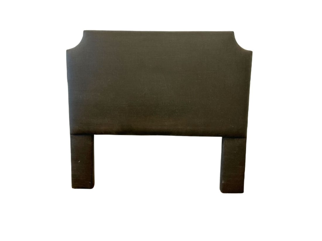 Dark Brown Upholstered Queen Headboard & Coordinating Bedskirt: 62in. w x 4in. d x 57in. h PLEASE READ BEFORE BIDDING: There are two scheduled pickup dates for this auction at our Stamford, CT warehouse: Friday, April 24th from 9:00 AM–12:00 PM and Friday, May