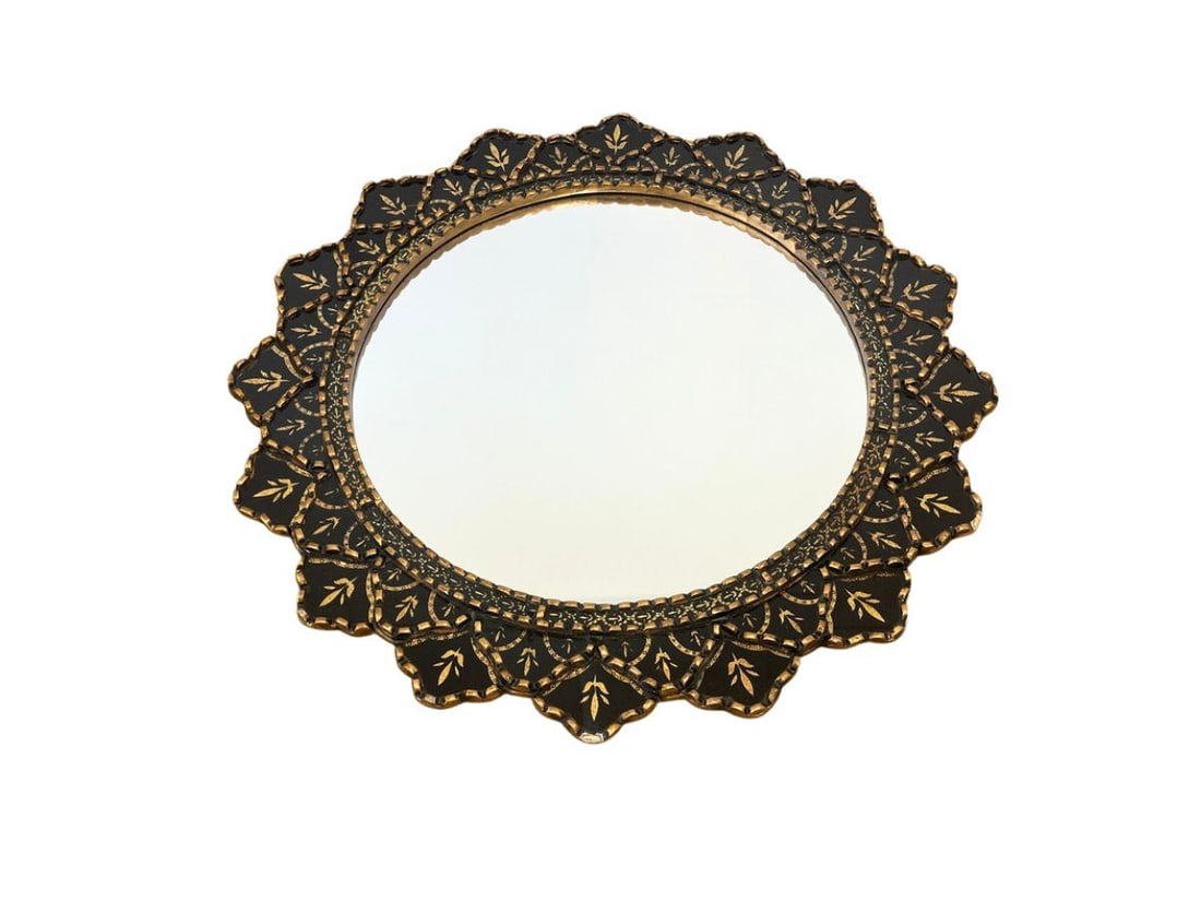 Vintage Decorative Sunburst Peruvian Style Wall Mirror: 36in. diameter x .5in. d PLEASE READ BEFORE BIDDING: There are two scheduled pickup dates for this auction at our Stamford, CT warehouse: Friday, April 24th from 9:00 AM–12:00 PM and Friday, May 1st