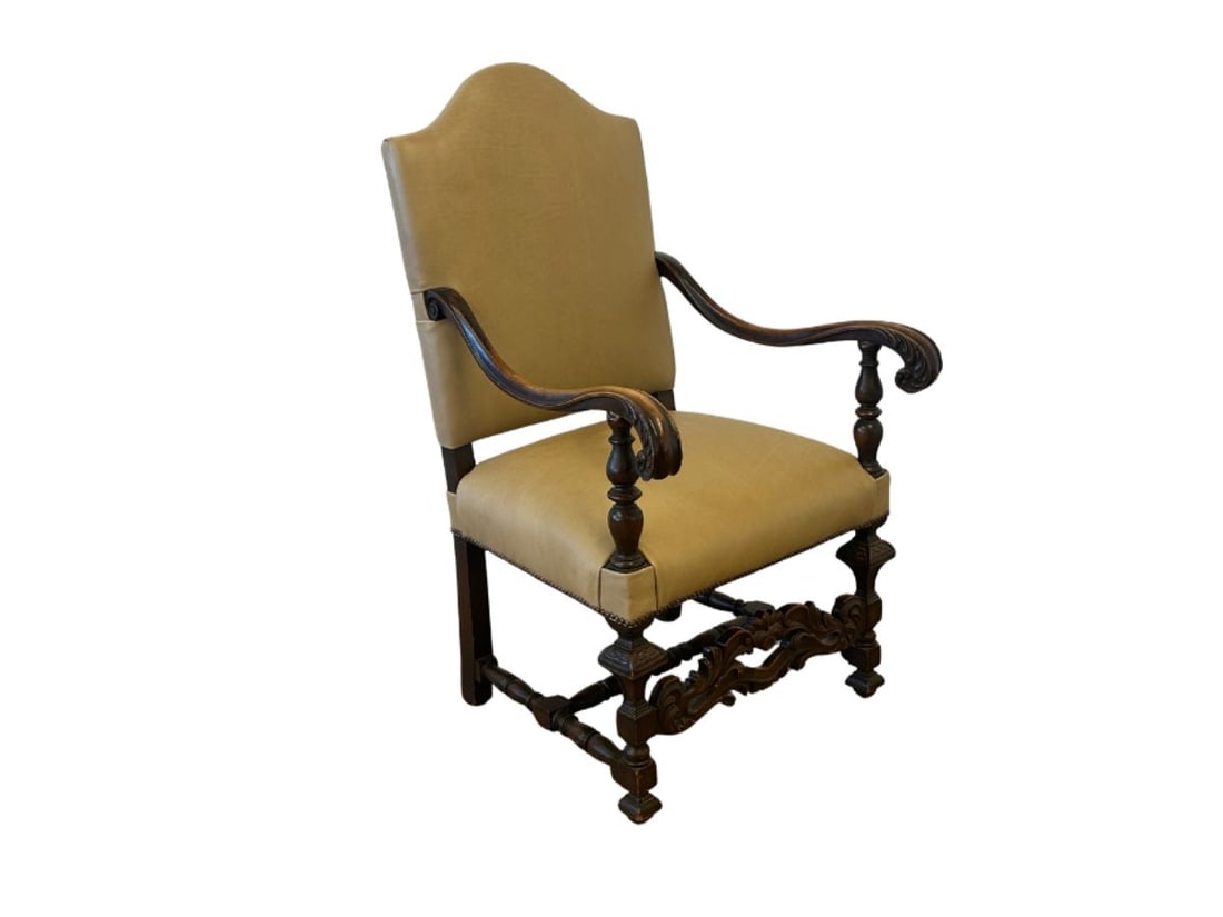 Antique Leather Upholstered Throne Armchair (1 of 9)