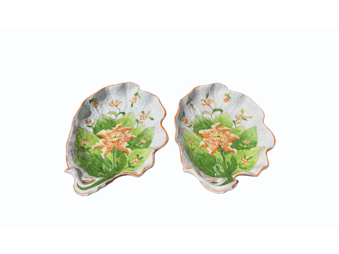 Vintage Hand Painted Italian Majolica Style Dishes with Yellow Flowers, Pair: 10.5in.w x 7.5in. h x 2.5in. d. PLEASE READ BEFORE BIDDING: There is one scheduled pickup date for this auction on Friday, May 15th from 9am- 12pm at a private residence in Rye, NY. The address will