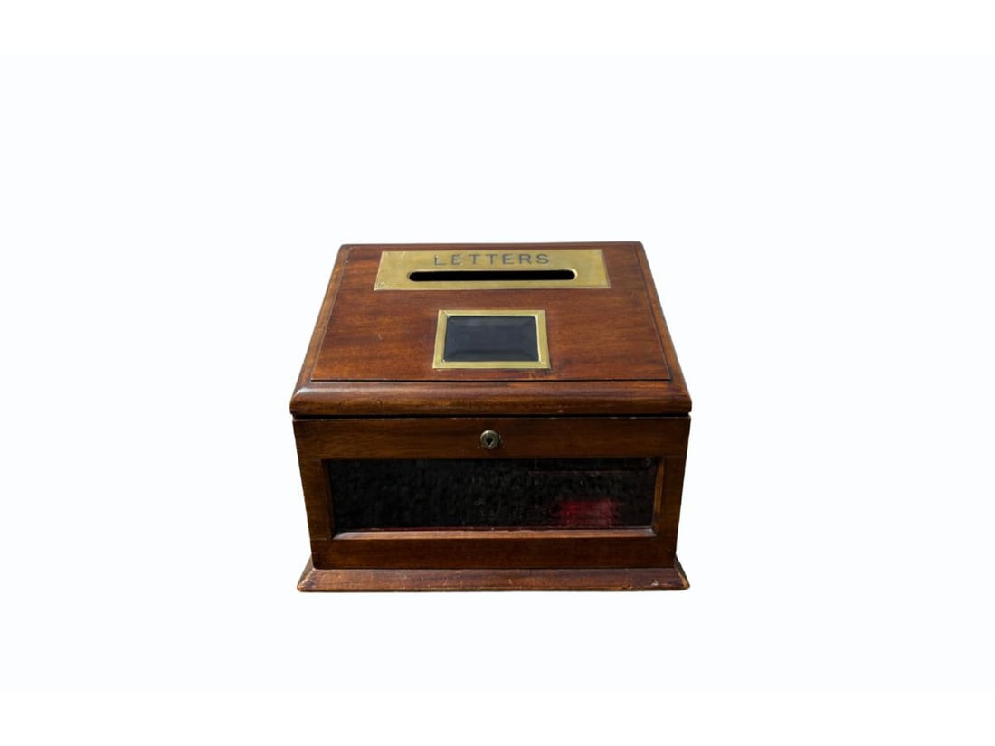 Antique Country House Letter Box, London: 12.5in. w x 8in. d x 10in. h. PLEASE READ BEFORE BIDDING: There is one scheduled pickup date for this auction on Friday, May 15th from 9am- 12pm at a private residence in Rye, NY. The address will be