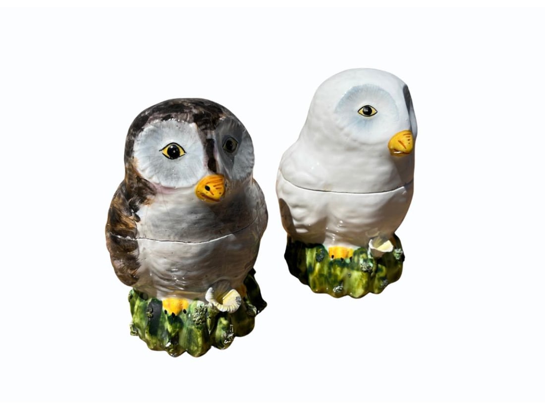 Vintage Italian Owl Trinket Stash Box Figurines, Pair (1 of 10)