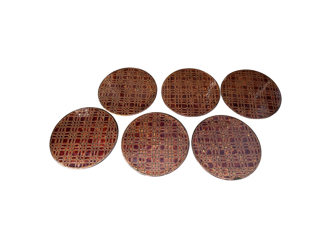 Crocodile Placemats, Set of 6: 12in. diameter. PLEASE READ BEFORE BIDDING: There is one scheduled pickup date for this auction on Friday, May 15th from 9am- 12pm at a private residence in Rye, NY. The address will be shared to all 